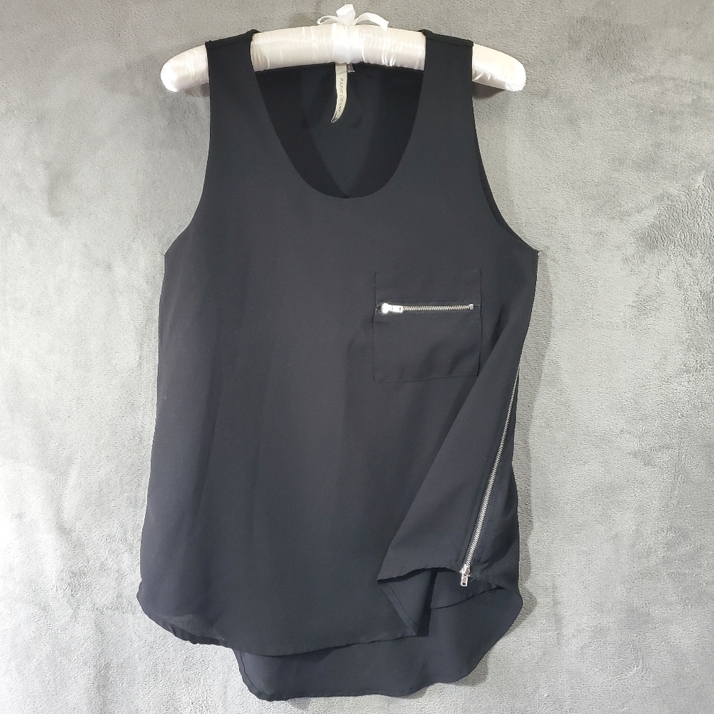 Paper Crane Sleeveless Top with Zipper Accents Black Size M